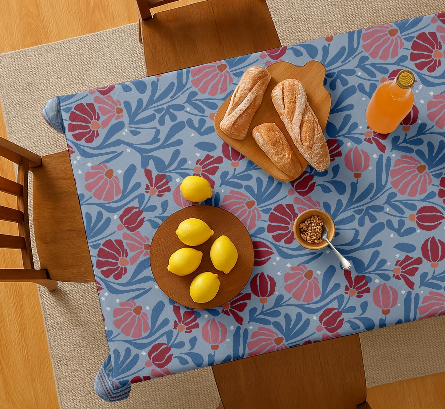 Watercolor Design Tablecloth- Blue 60x60 Inch Cotton Twill Dining Table Cover, Perfect for 4 Seater Tables, Durable, Protective & Washable, Ideal for Everyday Use, Occasions & Gathering