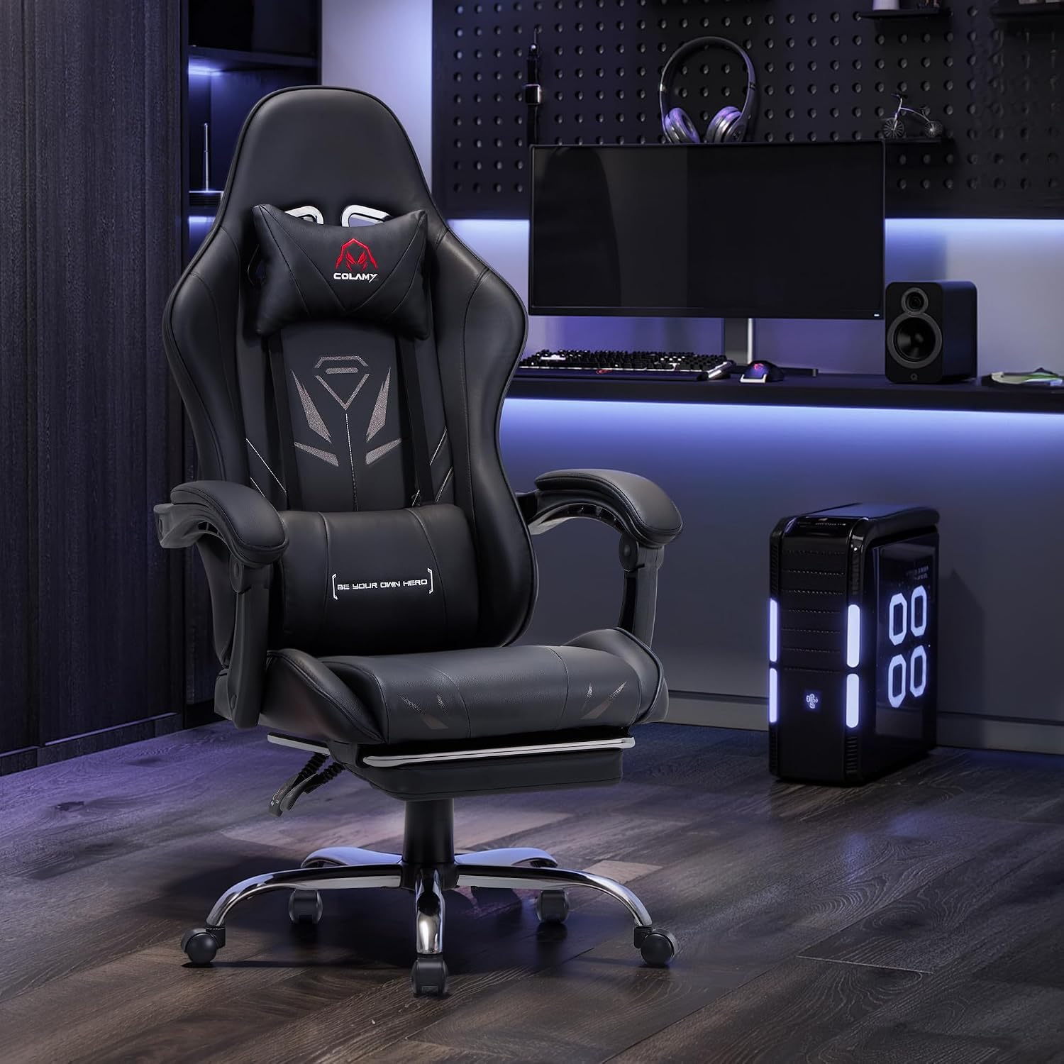 COLAMY Chaise Gamer, Chaise d'ordinateur avec Repose-Pieds et Soutien Lombaire, Chaise de - Analyse des détails et conception