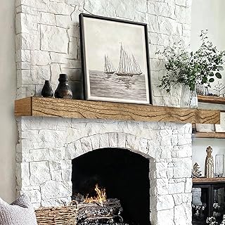 Fireplace Mantel Shelf, 72×8×3 Inch Wooden Floating Shelf for Over Fireplace, Handcrafted Wood Mantels, Wall-Mounted Mantel Shelves, Rustic Floating Mantels Shelves for Living Room, Oak Color