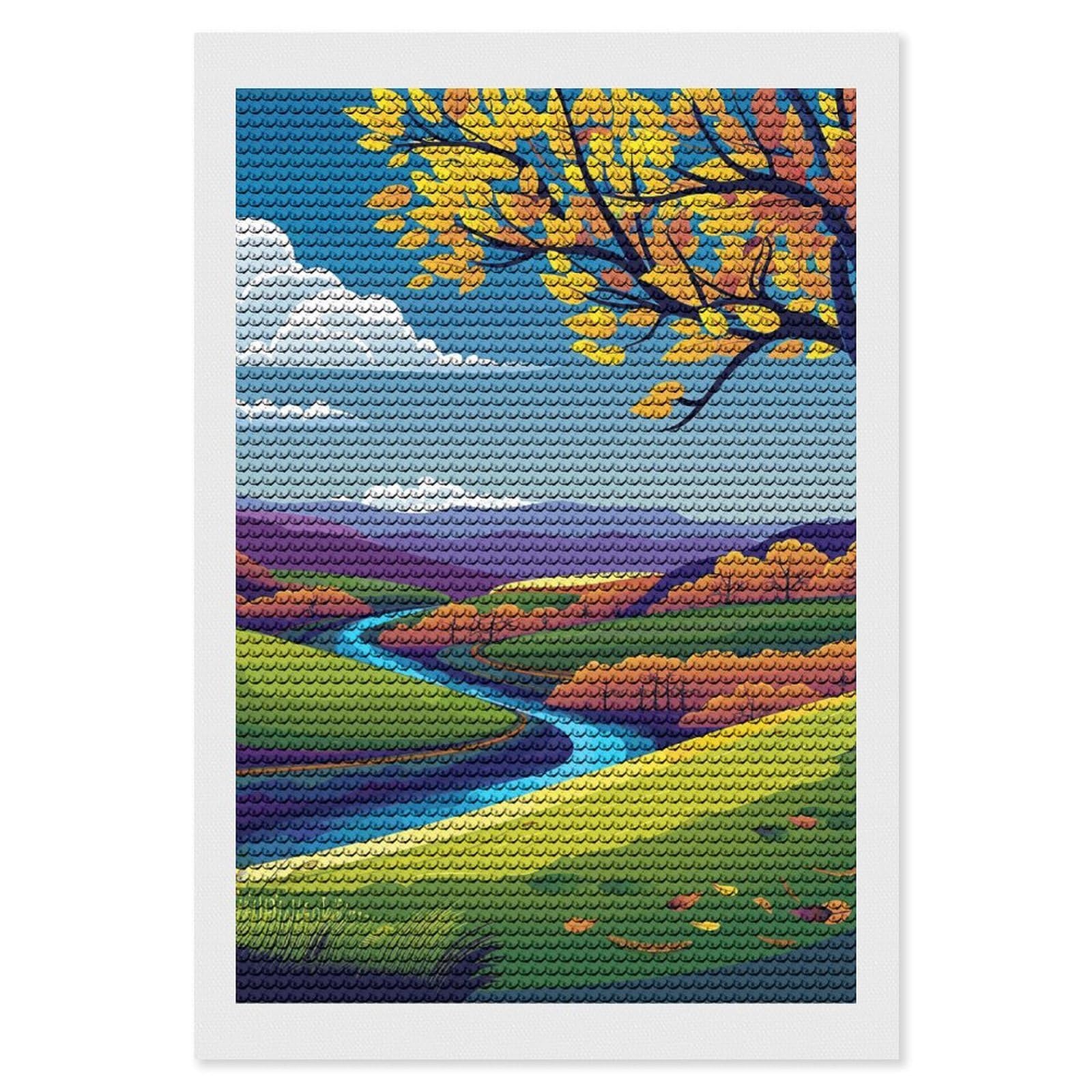 DWVTSLH Trees and Mountains Diamond Painting Kits for Adults, Personalized Diamond Photo Art Full Drill, DIY 5D Diamond Art Painting Kits for Beginners, Home Wall Decor 8"x12"