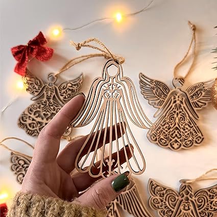 Cliths Pack of 10 Wooden Christmas Angel Cutouts, Angel Christmas Tree Ornaments, DIY Hanging Decorations, Rustic Angel Decor, Perfect for Christmas Tree Toppers, Home & Holiday Decor