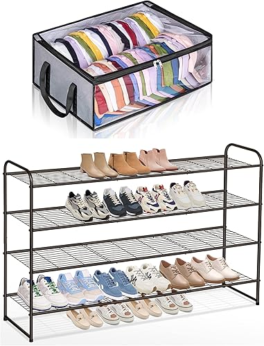 AOODA Organizador de sombreros anchos para soporte de gorras de armario, organizador de zapatos de metal largo de 4 niveles para armario, paquete de