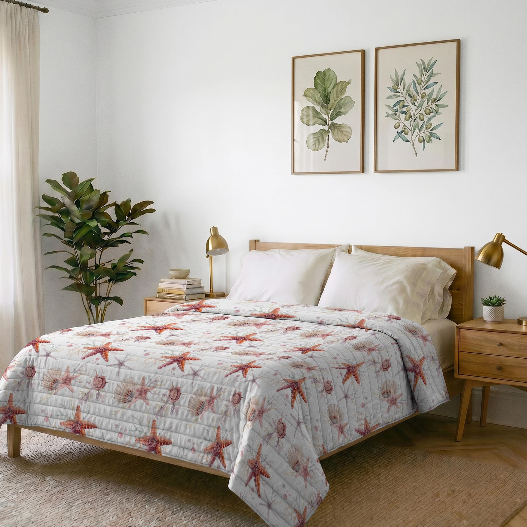 Italian Bed Linen Fantasy Summer Microfibre Quilt, Double 260 x 270 cm, Starfish
