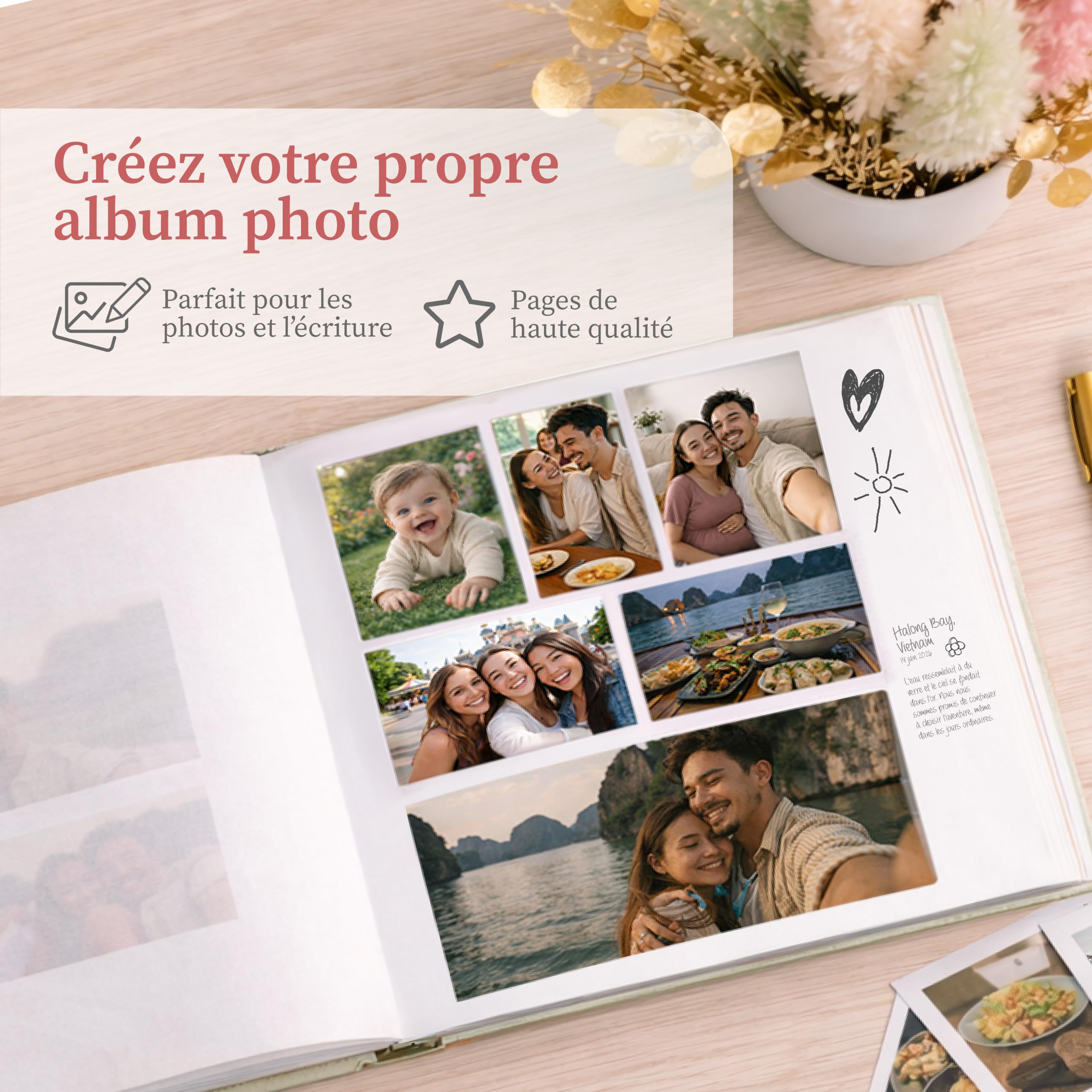 Zenacolor Album Photo Vierge - Albums photo 30x30cm Vert en Lin - Album photos 100 pages avec espace pour 500 photos