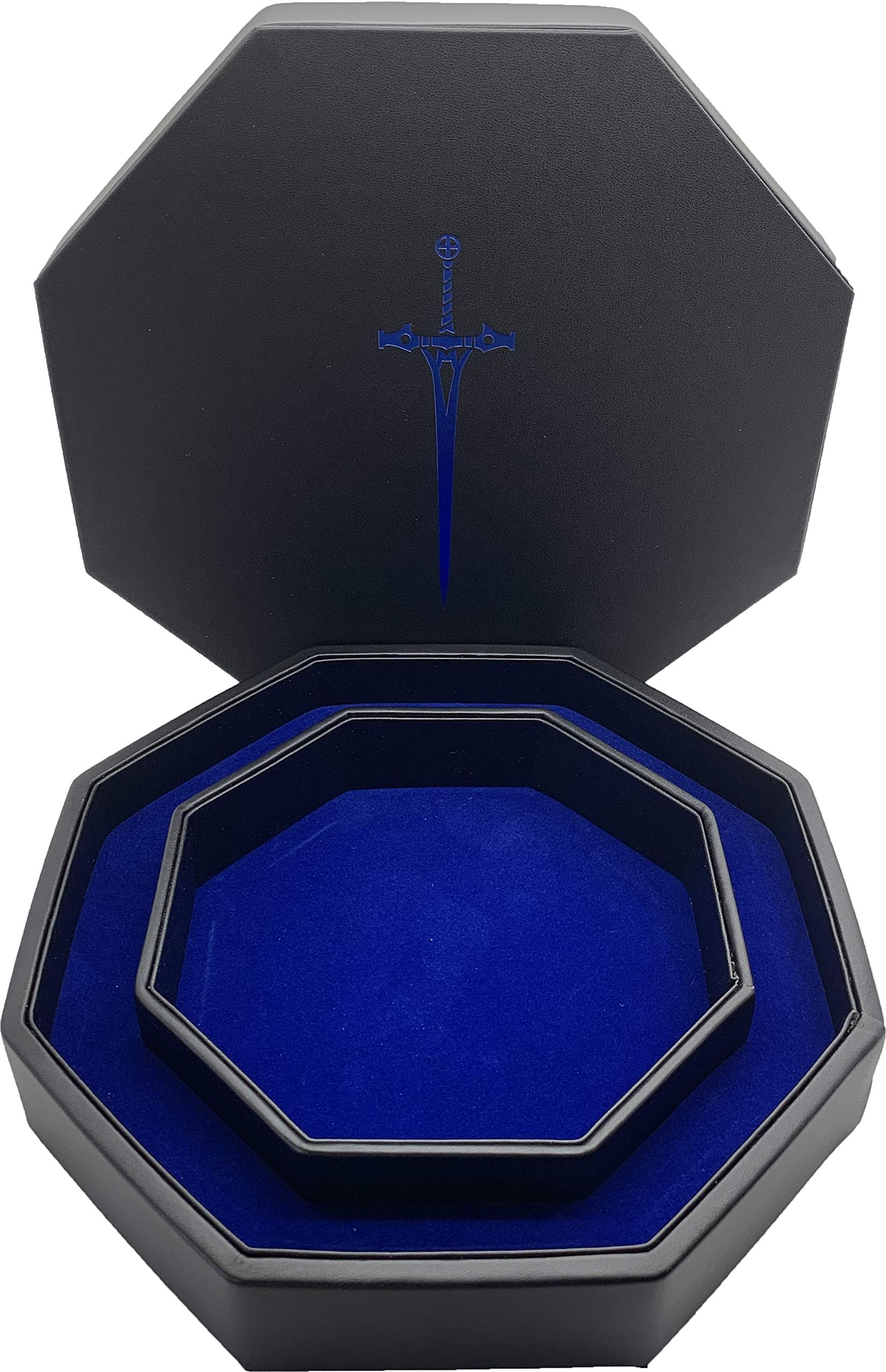 Blue Sword - Dice Tray of Holding By Norse Foundry, 8โ Octagon Shape Dice Rolling Tray for Role Playing Dice Games, Dice Box Storage, Removable Top Lid โ Soft Padded Inner Lining