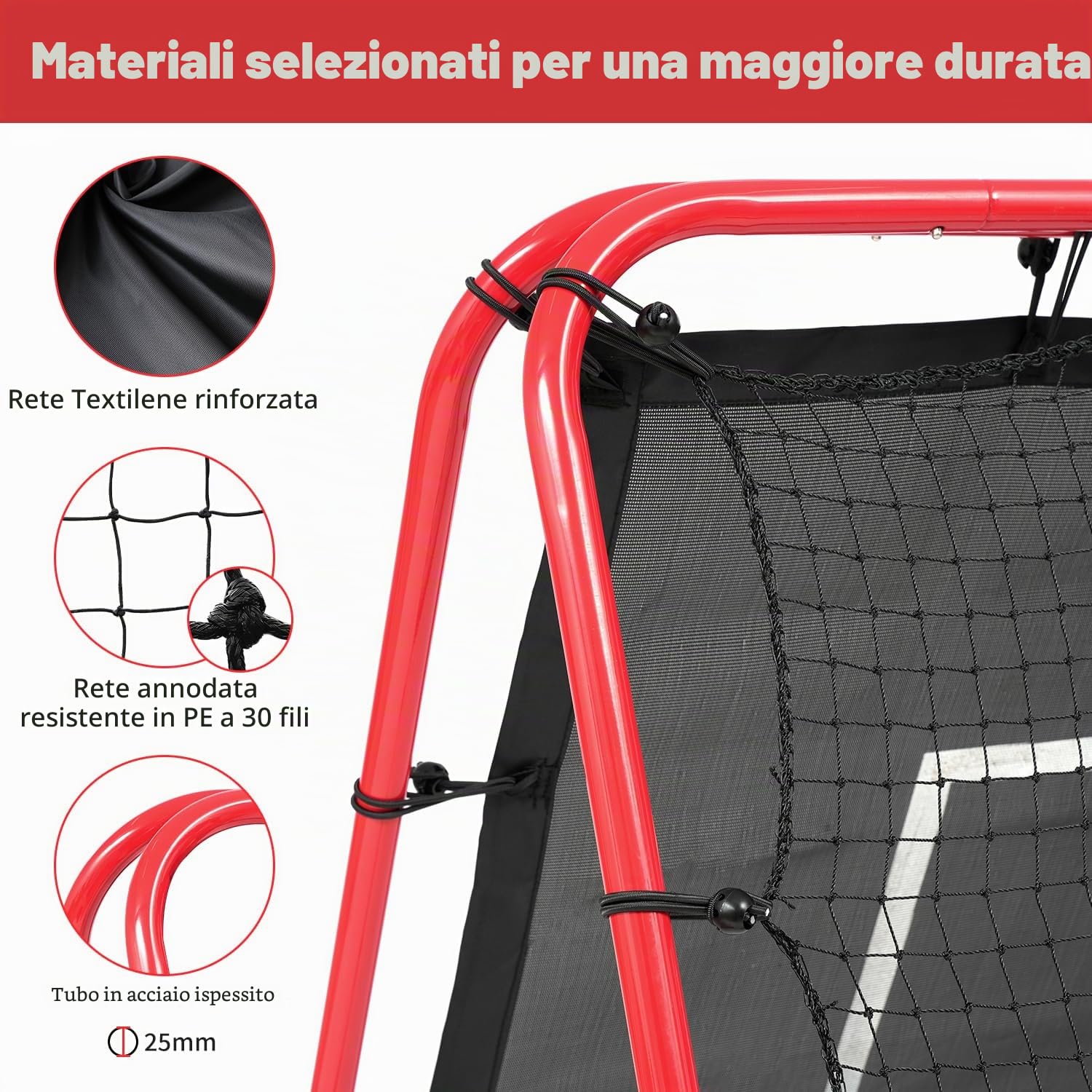 BAGAIL Rete Rebounder Doppio Lato, Pali Dipinti Rinforzati, Angoli Regolabili, Struttura Foderabile, Rete Rebound con Target per Allenamento Abilità, Obiettivi Calcio Portatili per Giardino