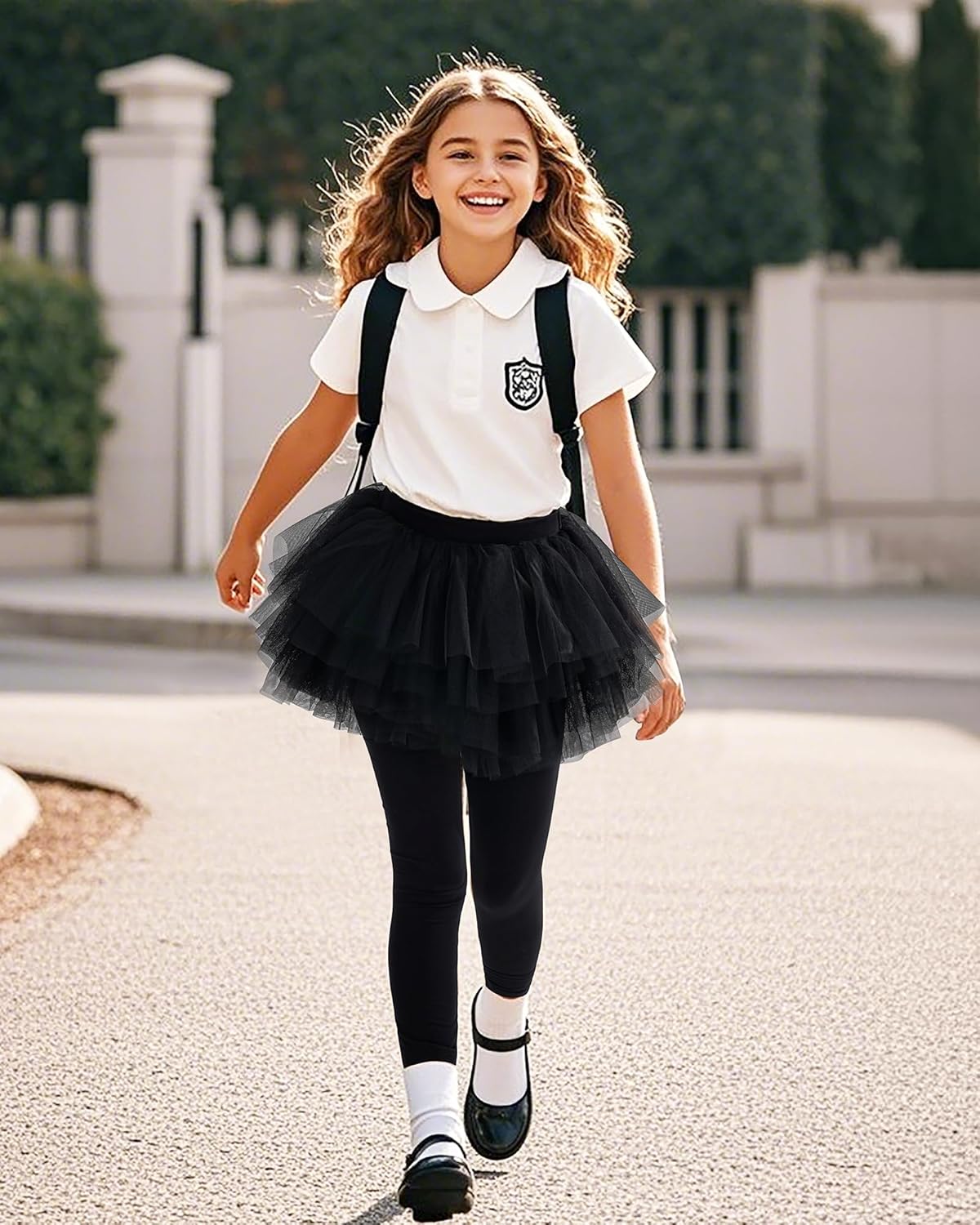 Auranso Little Girls Footless Leggings Pants with Lace Ruffle Tutu Skirt 2-12Y - Image 3