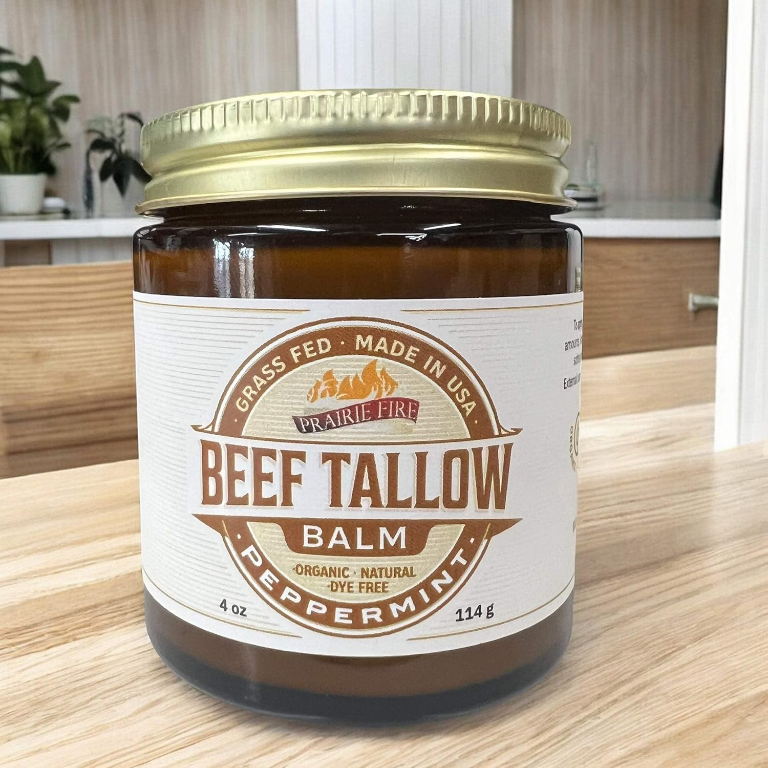 Grass Fed Beef Tallow Balm Grown and Made in USA - Organic Grass Fed and Finished Tallow - Moisturizing Skin Care Peppermint 4 oz