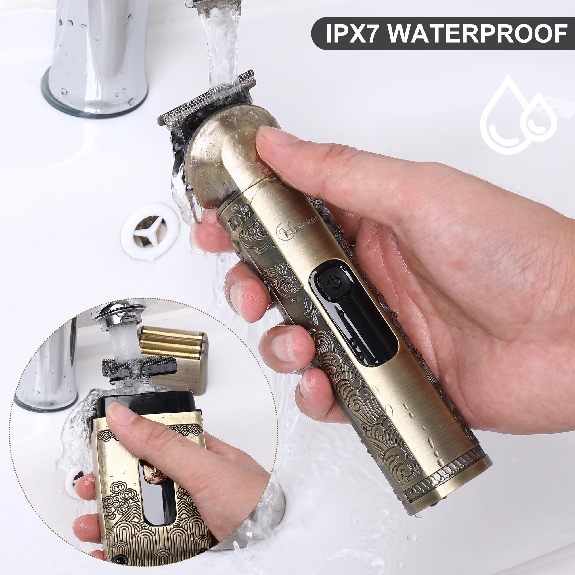 Hatteker Men Waterproof Cordless Beard Trimmer Clipper & Foil Shaver All-in-One Kit