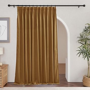 RYB Home Pinch Pleated Velvet Curtains for Living Room, Blackout Thermal Insulated Noise Reducing Vintage Curtains for Dining Room Bedroom, Gold Brown, W66 x L96 inches, 2 Panels