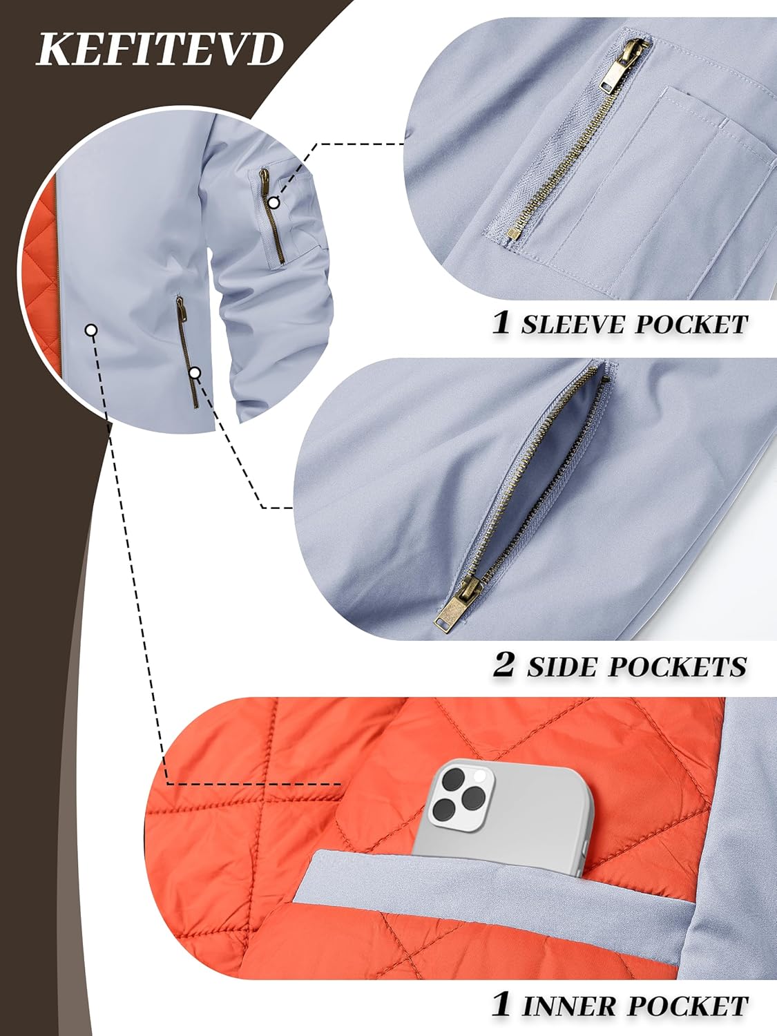 KEFITEVD Bomber Jacket Men Winter Coats Full Zip Windbreaker Mens Jackets Casual Work Coats - Image 6