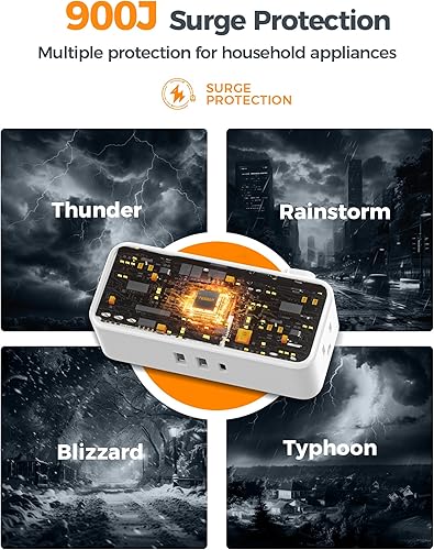 Vista 4 de Flat Extension Cord 15 FT, TESSAN Surge Protector Power Strip with 4 AC Outlets 1 USB C and 2 USB A Ports, 900 Joules Protection, Multiple Wall Plug