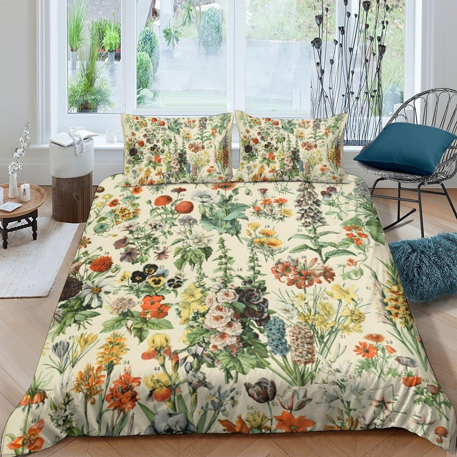 Ctjqhvkz Style-7 3D Printed Botanical Garden Fitted Sheet Microfiber Floral Meadow Bed Cover For Bedroom Decoration Protection Single（135X200cm）