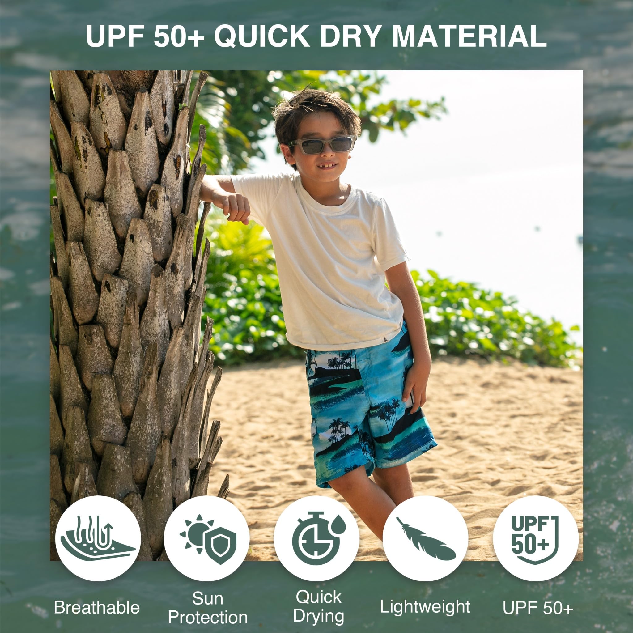 Kanu Surf Boys' Zipline Quick Dry UPF 50+ Beach Swim Trunk, Islands Blue, 10/12