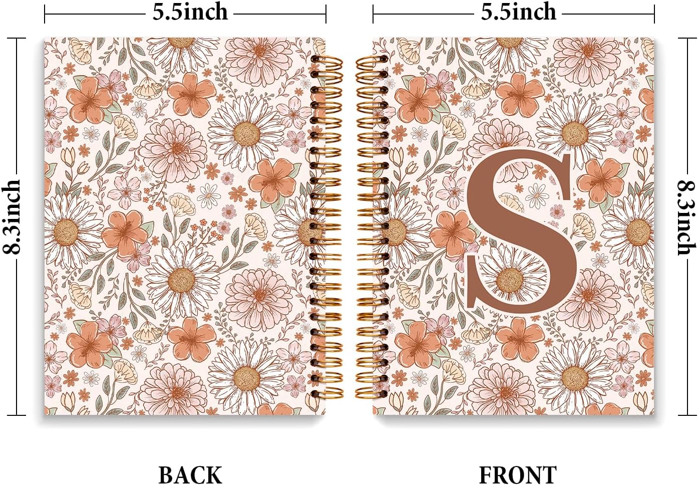 Initial Letter S Floral Notebook Journal, Personalized Monogrammed Gifts Journaling Notebooks for Women Teen Girls, Notebooks for Work, Boho Flowers Daisy Spiral Notebook, 5.5x8.3 - Image 2