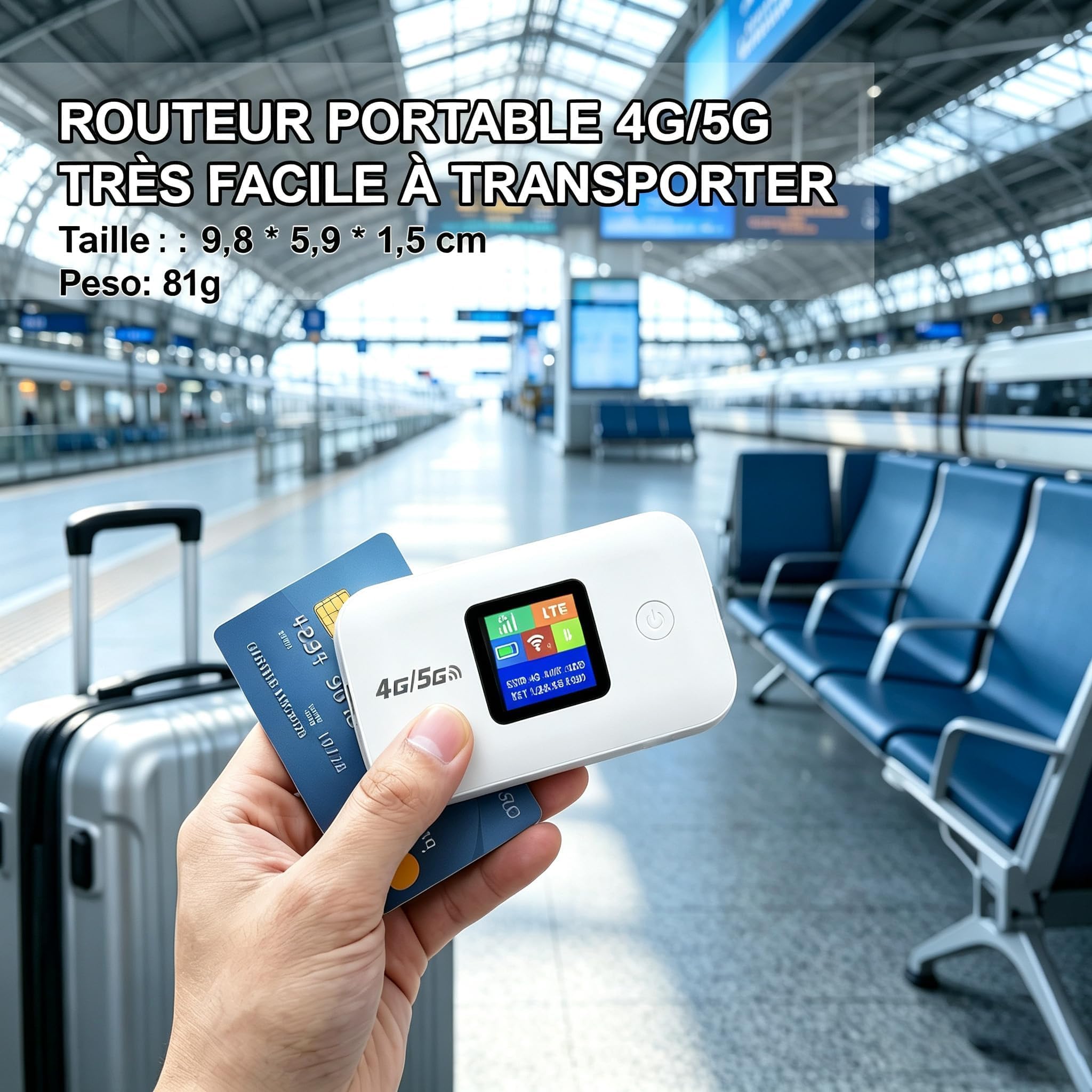 Routeur 5G/4G Portable WiFi 6 avec Slot SIM –Modem Carte SIM,Mobile Haut Débit 5G/4G+, Jusqu’à 20 Appareils Connectés, Batterie 3000mAh (14h Autonomie),pour Voyage