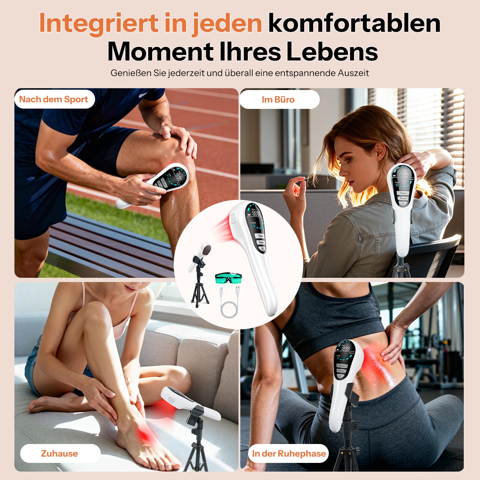Handgerät Kaltes Rotlicht Handgerät, 5 Modi, 808nm+650nm Kaltlicht-Technologie, Infrarot Kaltlicht Handgerät für Muskel- und Gelenkpflege Mensch & Haustier