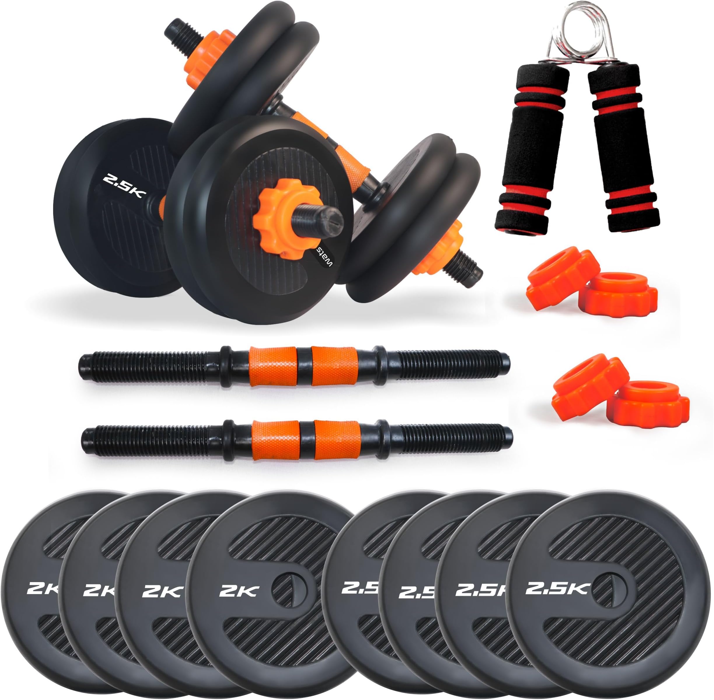 WATSON Premium Rubber Dumbbell Set for Men & Women Fitness, Dumbbell Set with 18Kg (2.5Kgx4, 2Kgx4) Rubber Weight Plates, Hard PVC 17" Dumbbell Rods, Foam Gripper