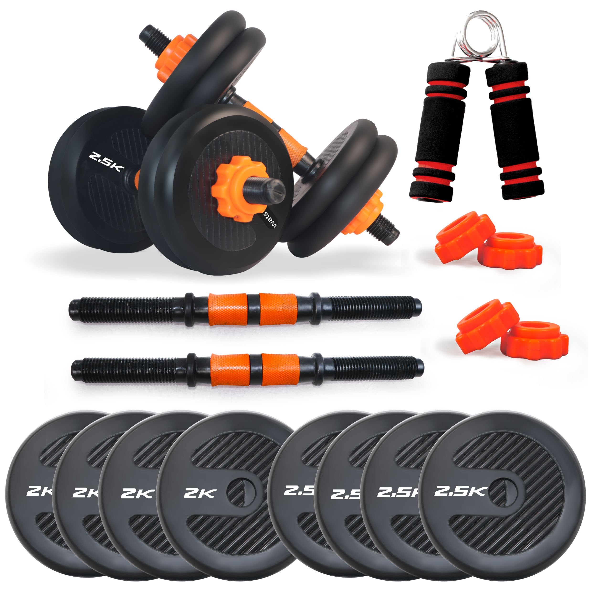 WATSON Premium Rubber Dumbbell Set for Men & Women Fitness, Dumbbell Set with 18Kg (2.5Kgx4, 2Kgx4) Rubber Weight Plates, Hard PVC 17" Dumbbell Rods, Foam Gripper