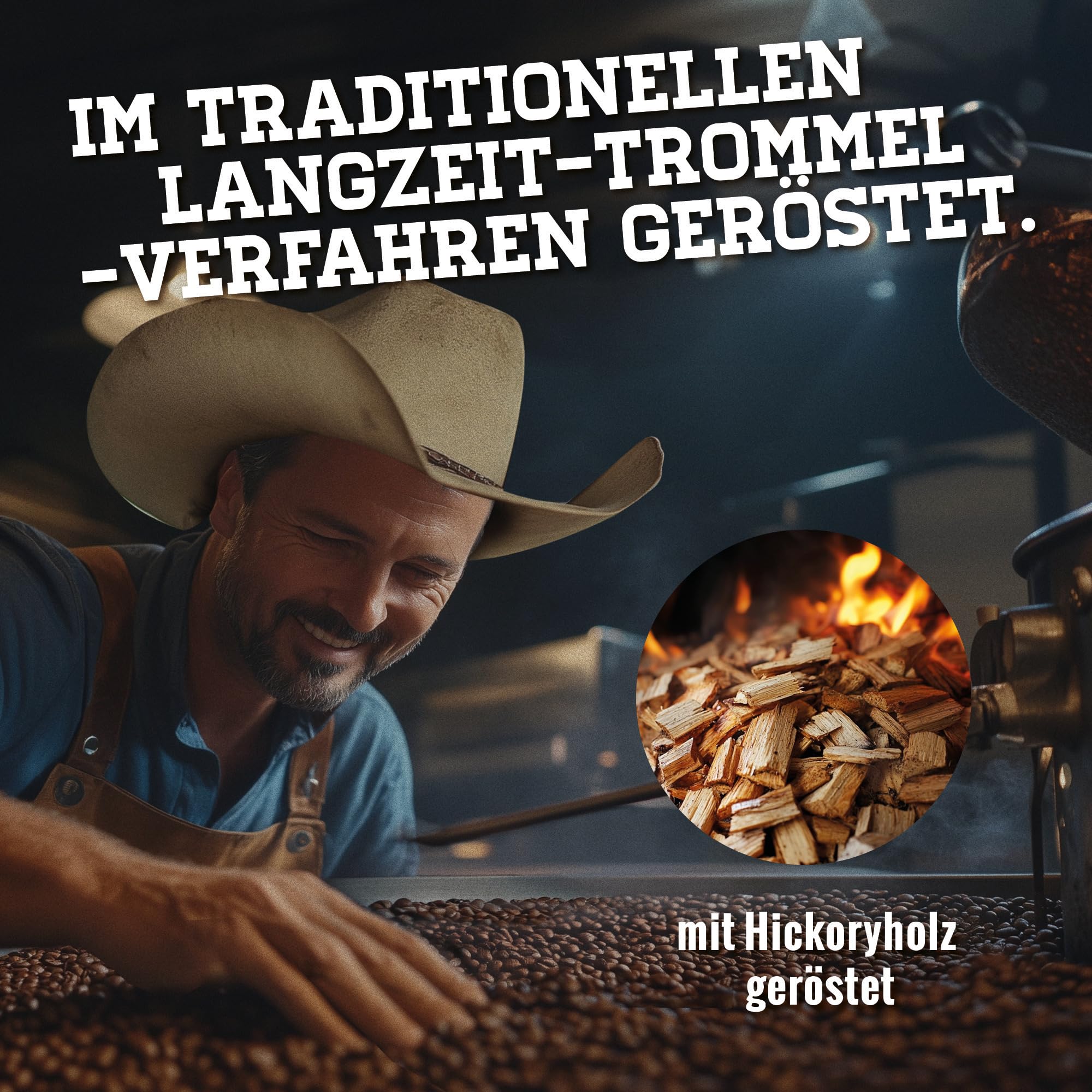 Blank Roast - Wild Cowboy Kaffee - Kaffeebohnen 1kg (3er Pack) - mit Hickoryholz geröstet - Ganze Kaffeebohnen aus Brasilien & Uganda - 100% Arabica-Blend mit schokoladigen Nuancen - säurearm
