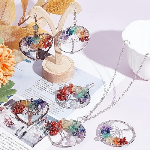 Miniatura 4 de SUNNYCLUE 1 caja, 6 dijes de árbol de la vida, 7 piedras de chakras, dijes grandes hechos a mano con alambre de cuarzo amatista natural, envueltos