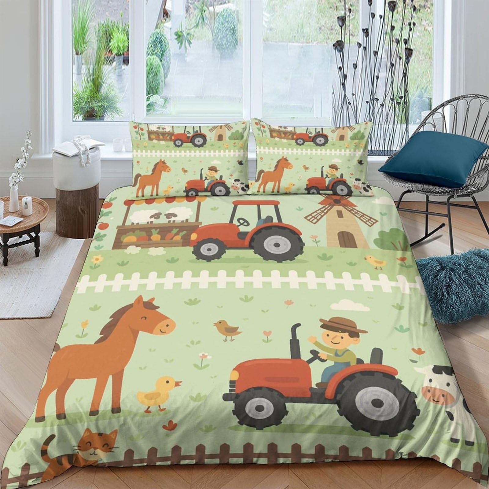 Ctjqhvkz Style-5 3D Printed Farm Tractor Fitted Sheet Microfiber Horse Barn Mattress Cover Anti-Slip Washable For Bedroom Guest Room Single（135X200cm）