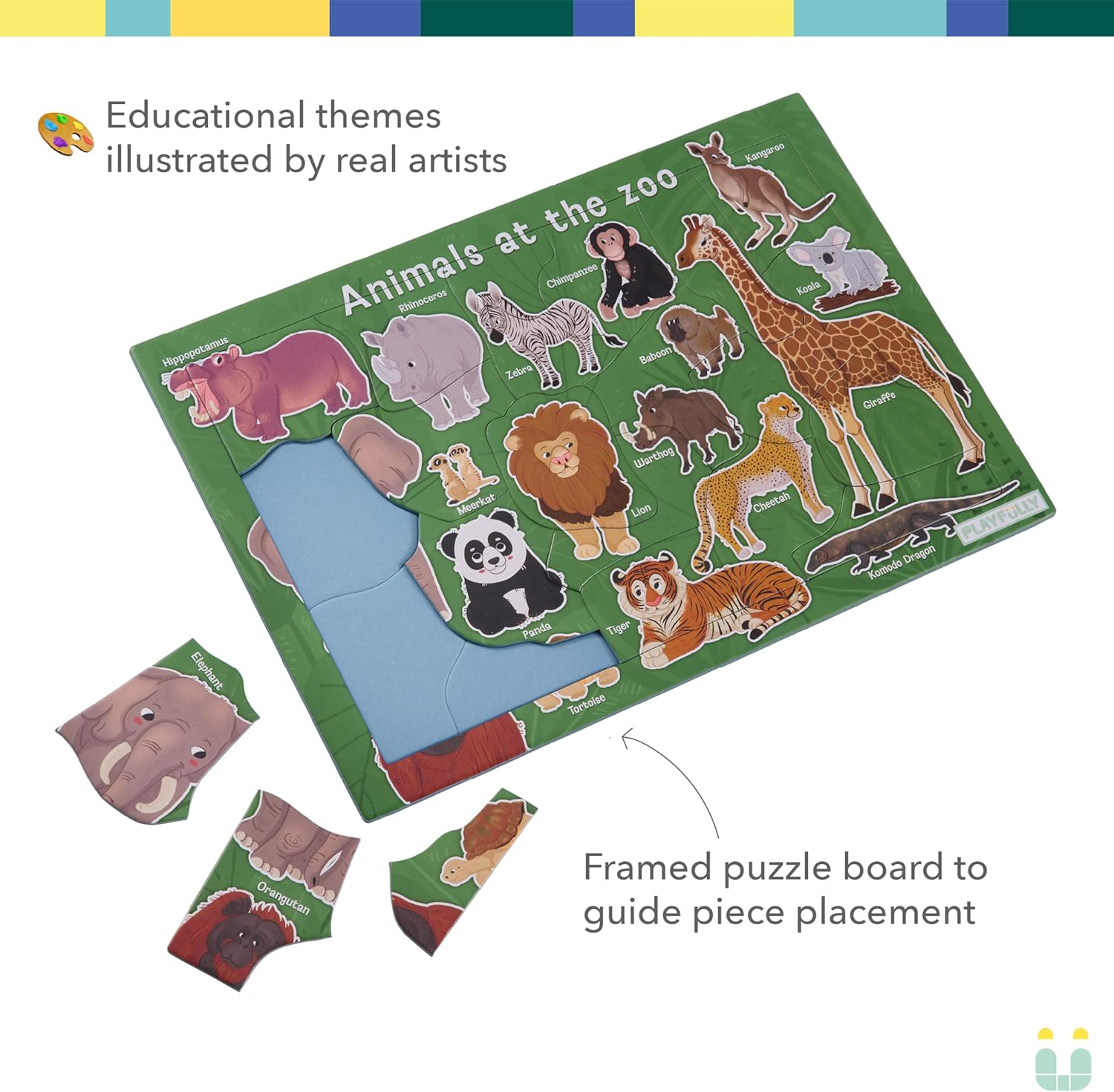 ‘Animals at the Zoo’ 20 Piece Puzzle with Frame for Kids Ages 3-5 | Lost Piece Guarantee | Unique Shapes | Child-Centric Design | Educational Toy for Cognitive Development, STEM, Fine Motor