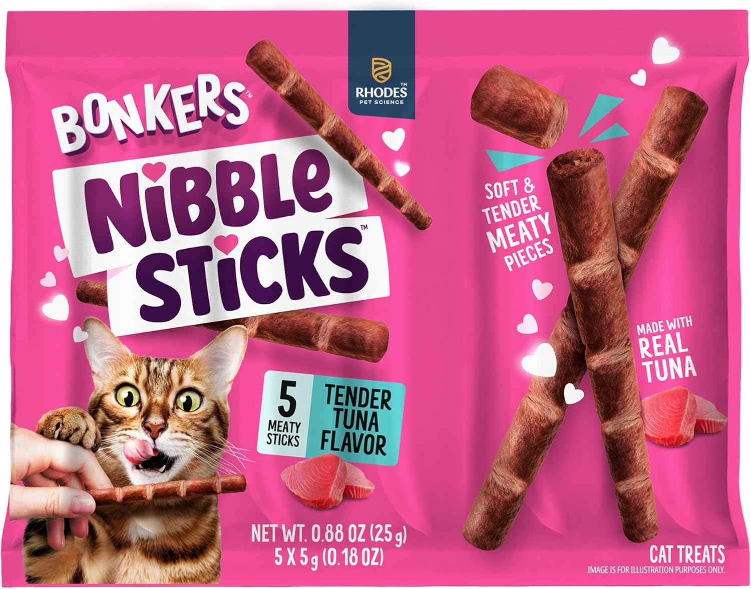 Bonkers Nibble Sticks Tuna Flavour Soft & Meaty Tender Treats for Cats, 5 Sticks (Pack of 20)