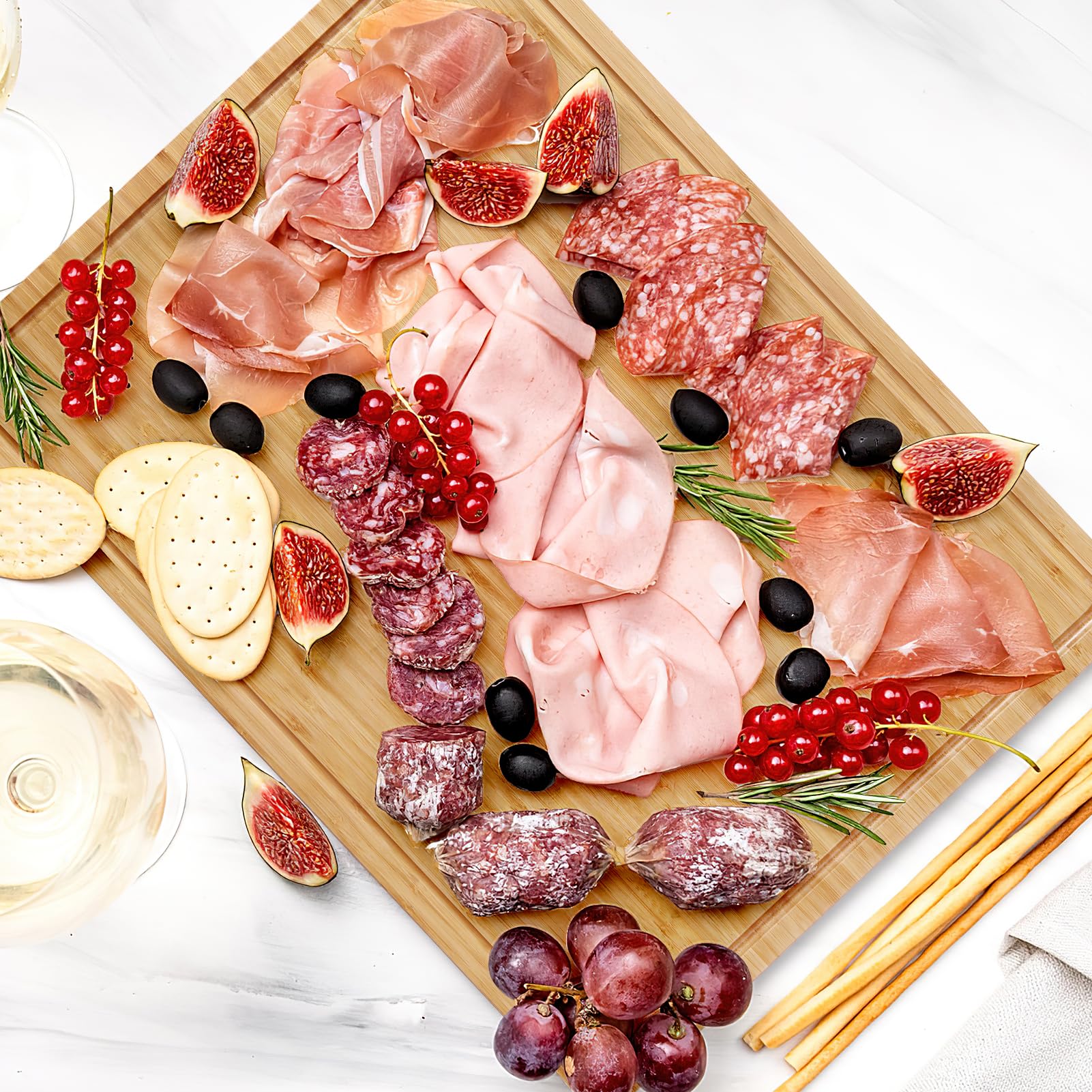 Extra Large 100% Organic Bamboo Cutting Board, 24x18 Inch Over the Sink Chopping Board/Carving Board with Handle and Juice Groove for Turkey, Meat, Vegetables, BBQ