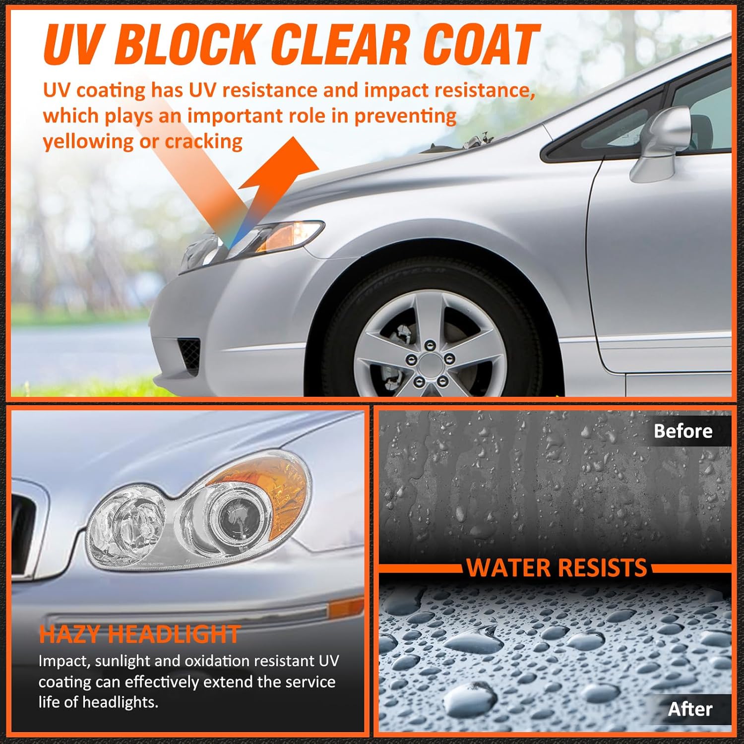 Headlight Assembly for 2002 2003 2004 2005 Hyundai Sonata Projector Headlights compatible with Sonata 02-05 Headlights Chrome housing Replacement Driver and Passenger Side