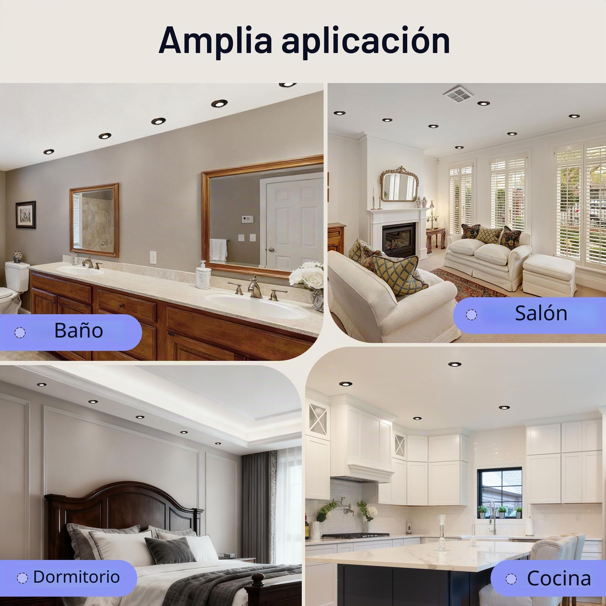 10 x Marco Foco Empotrable GU10, Marco Focos Negro Redondo, 45° Orientable Ojos de Buey, Foco Empotrable LED Techo 230V con Portalámparas GU10 para Lámparas de LED o Halógena