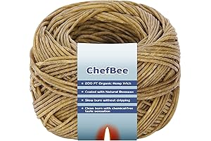CHEFBEE 200 FT Organic Hemp Wick with Edible Beeswax Coating