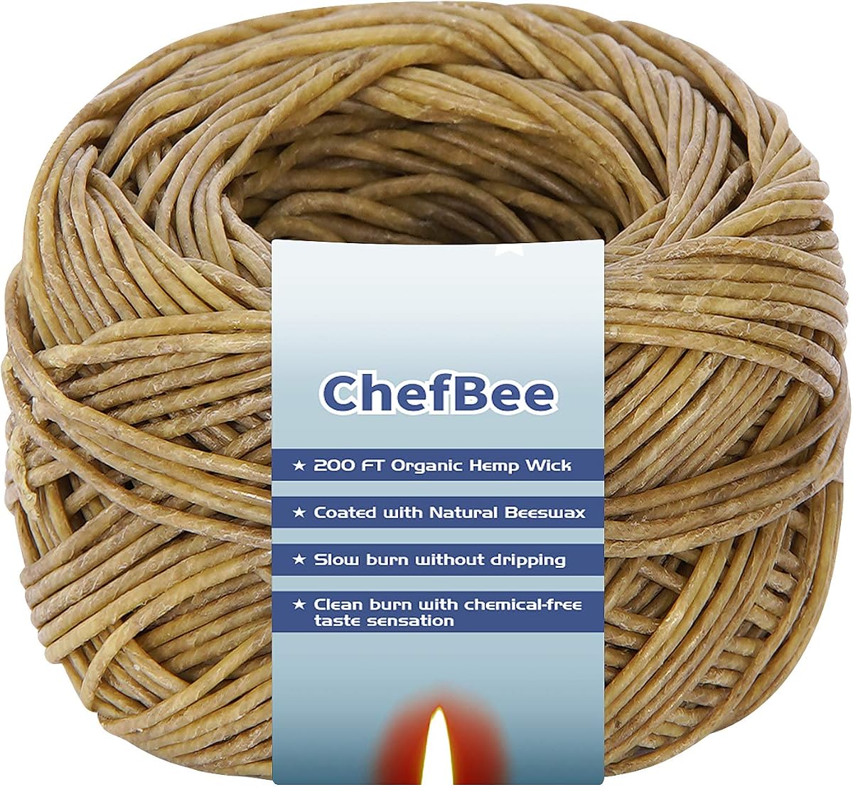 200FT Organic Hemp Wick with Natural Beeswax Coating | Standard 1.1mm Size, Natural Material, Slow and Steady Burn, No Dripping, Ideal for Lighters and Candle Making