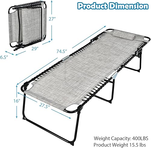 Miniatura 3 de Tangkula Widen - Sillón plegable y reclinable, portátil con 4 posiciones de respaldo, 2 posiciones de patas, almohada, silla de playa para tomar el