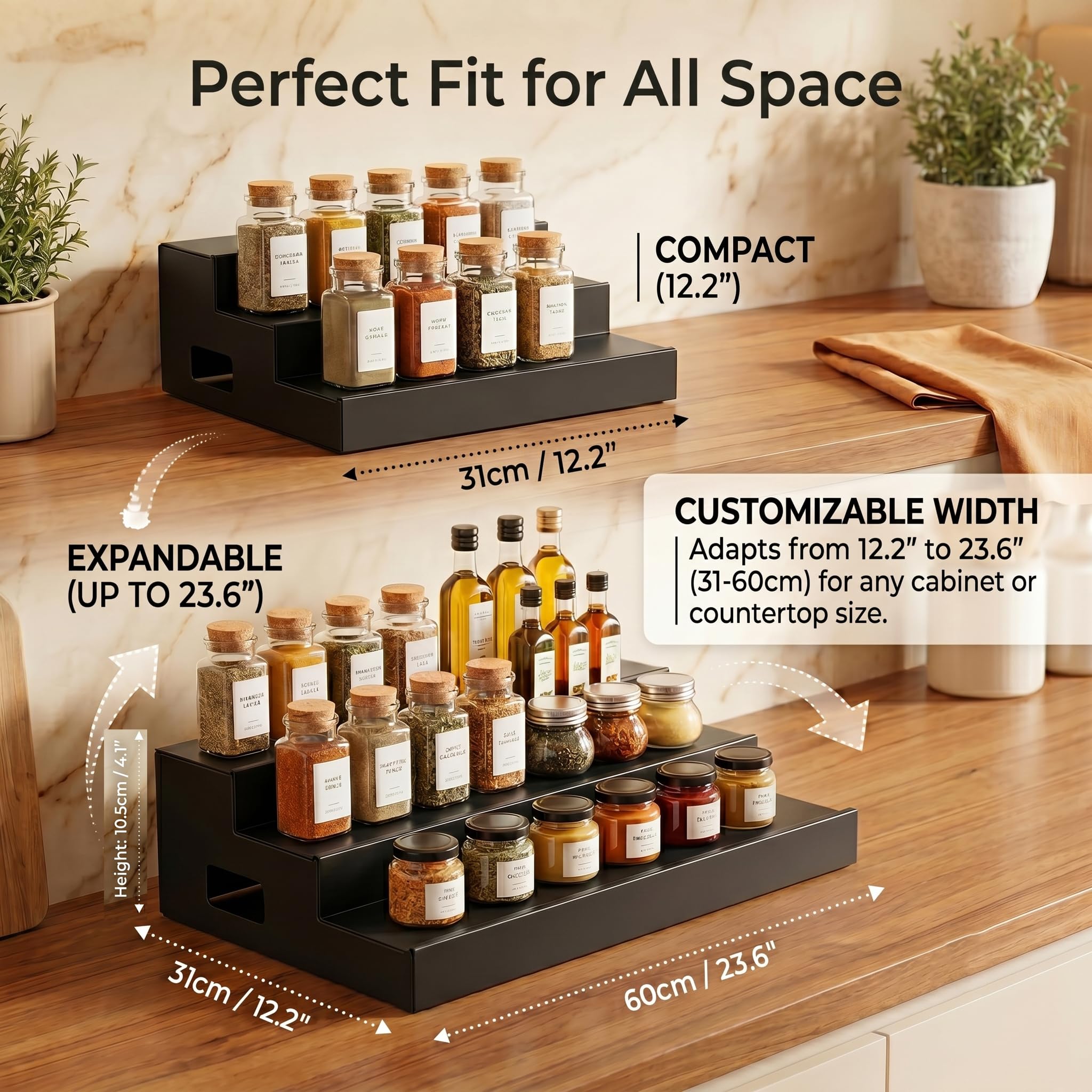 Organizador de latas de metal expandible para despensa, organizador y almacenamiento de especias de 3 niveles, organizador de encimeras de cocina, organizador de despensa de latas, pedestales de