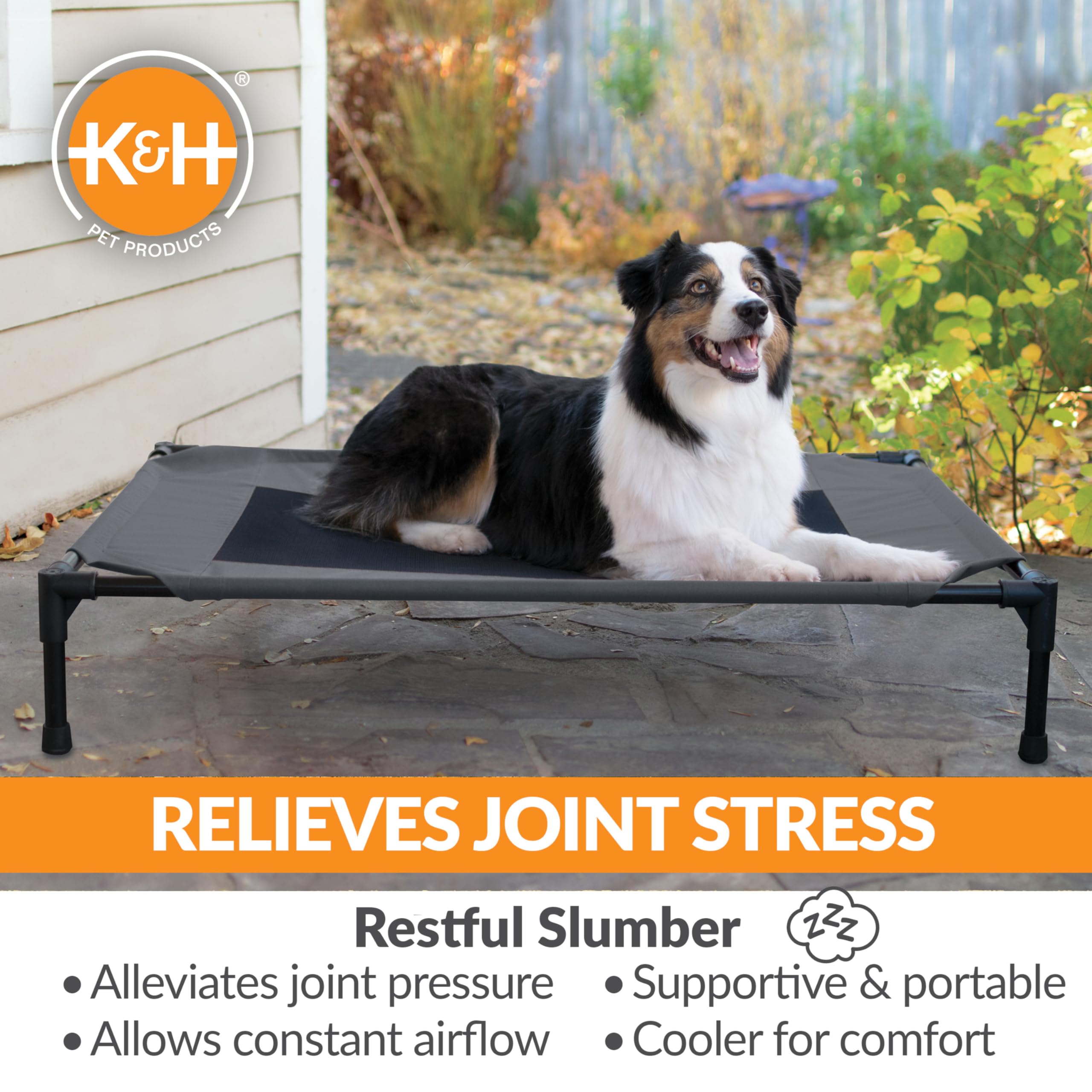 K&H Pet Products Erhöhte Kühlung Outdoor Hundebett Tragbare Erhöhte Hundebett Holzkohle/Schwarz Große 30X42X7 Zoll