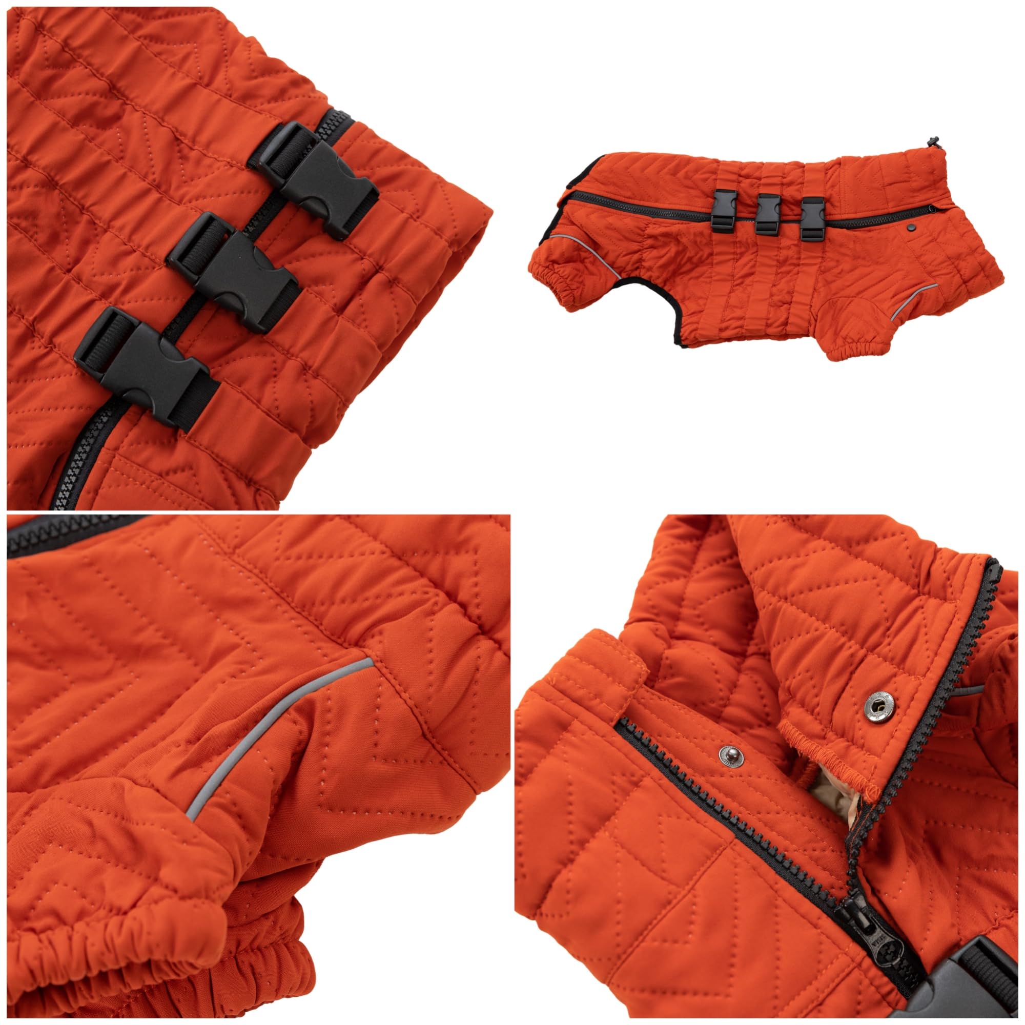 Warm Dog Coat Double Layers Dog Vest, 4 Legs Covered Windproof Waterproof Reflective, Orange D-L, D-L (Darchshund/Corgi Back 17") - Image 3