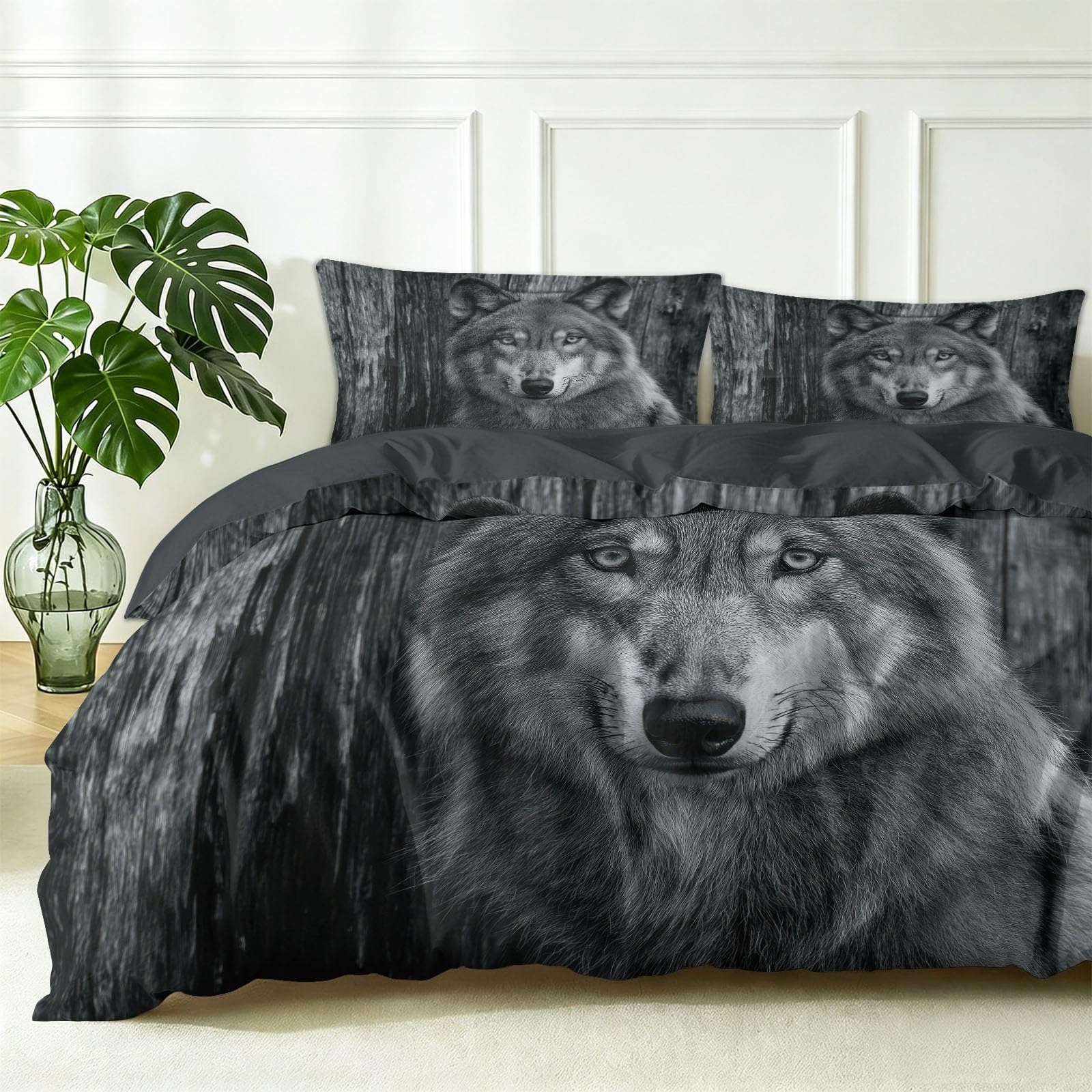 Biancheria da letto con ritratto di animali, 155 x 220 cm, reversibile, in microfibra, con chiusura lampo e 2 federe da 80 x 80 cm