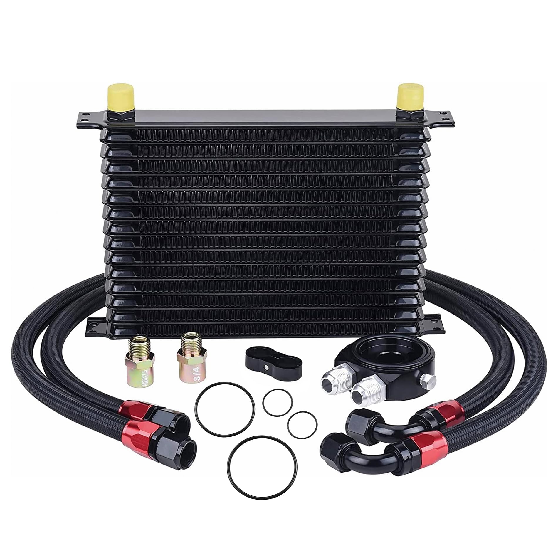 EVIL ENERGY 15 Row Oil Cooler Kit, 10AN Transmission Engine Cooler Japanese Radiator Universal Aluminium Black
