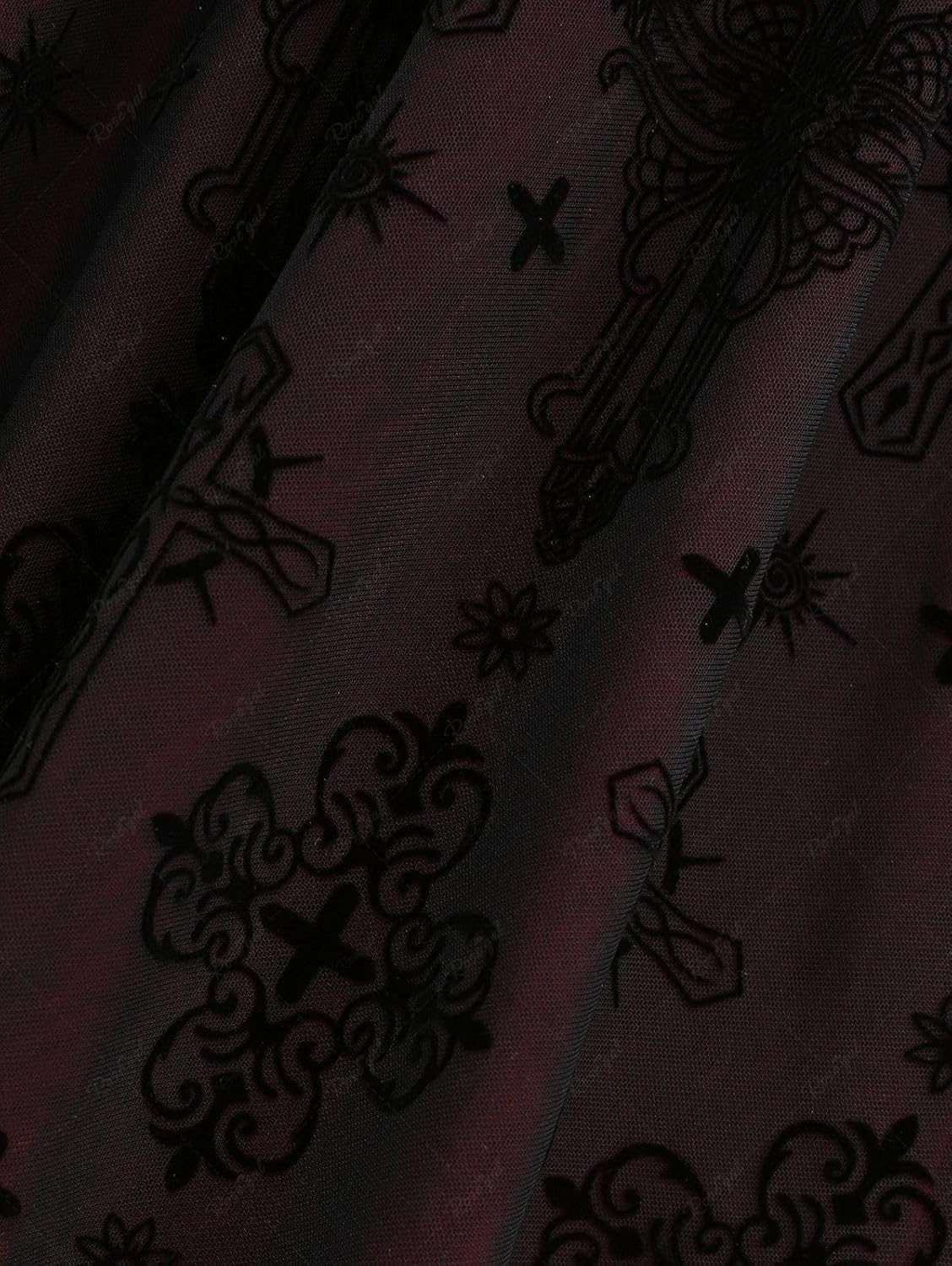 ROSE GAL Women Plus Size Gothic Cross Mesh Overlay Lace Panel Ruffles Midi Dress Vinatge Goth Dress - Image 5