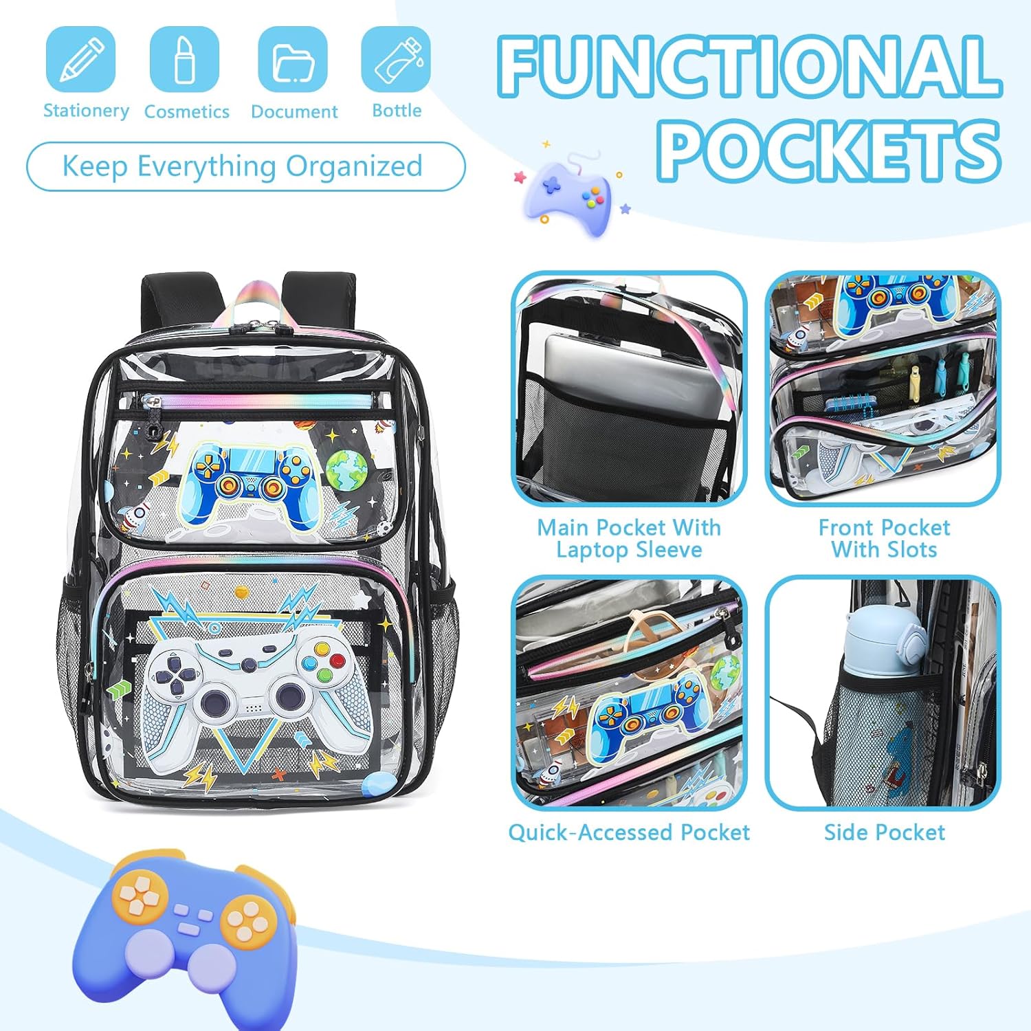 MOONBABY Clear Backpack for School Girls, Heavy Duty TPU Transparent Backpack Stadium Events Approved, Clear Bookbag - Image 5