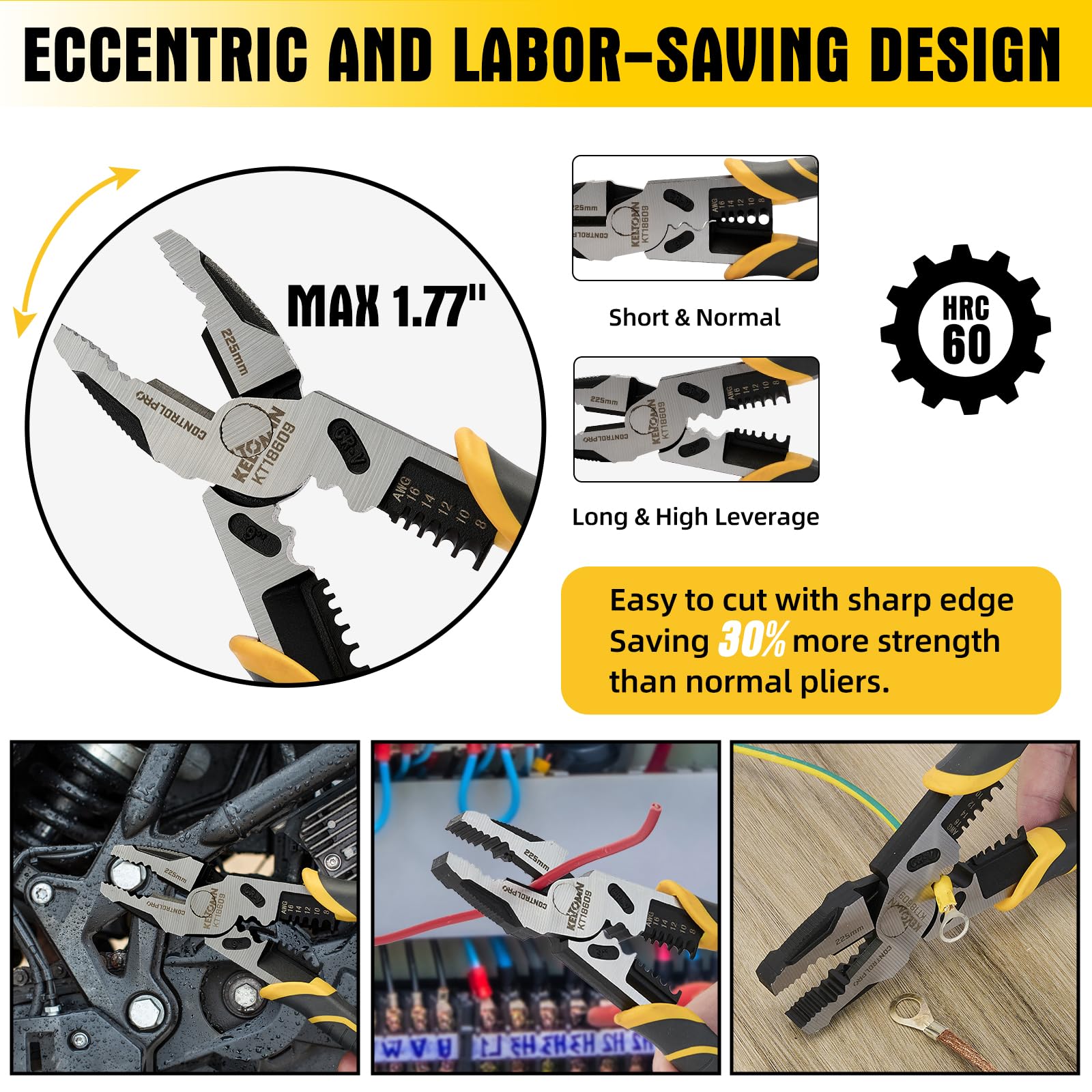 Pinze combinate spelafili, pinza crimpatrice e crimpatrice, strumento da 22,9 cm, 6 in 1, in acciaio Cr-V resistente, per presa, spelatura, crimpatura, lavori elettrici