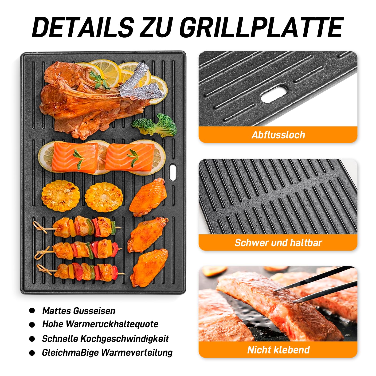7638 - Parrilla y sartenes de hierro fundido para Weber Spirit I & II 300 Series, Spirit E310, E320, S310 (con botones de quemador delanteros), 44,5 cm de repuesto para la serie Weber 300