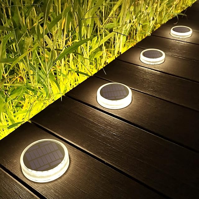 Lacasa Solar Decking Lights, 30LM 4 Pack Solar Powered LED Step Lights Natural White, IP68 Waterproof Auto ON/Off Solar Dock Lights Light up All Night for Outdoor Garden Driveway Pathway Lighting