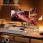 Fenge Dual Monitor Stand, moniteur Riser avec tiroir, 42.5 Inch grand moniteur d'ordinateur stand pour 2 Moniteurs, 2 Étagère de bureau en bois de niveau pour le haut du bureau, Oak