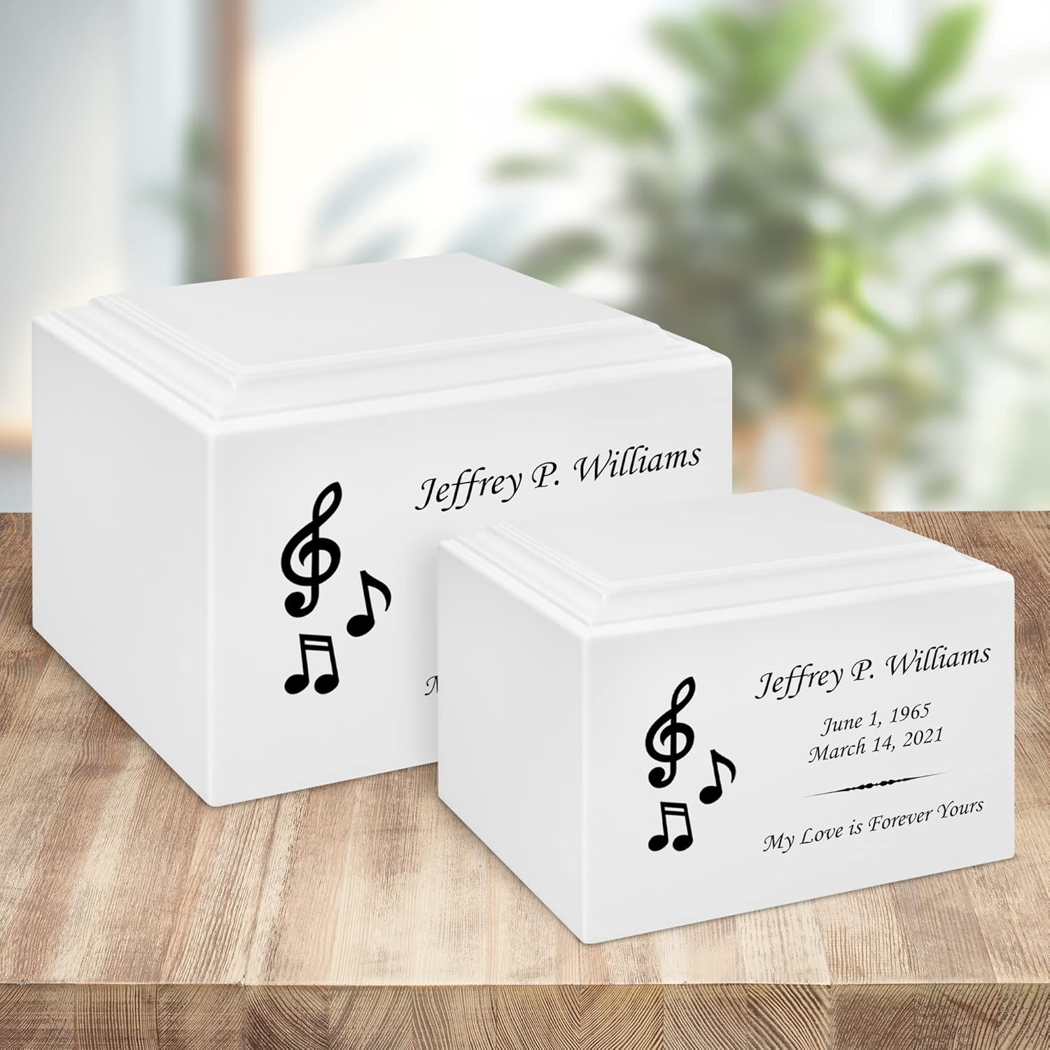 Stonewood Medium Custom Engraved Music Cremation Urn for Human Ashes - Composite Wood Cremation Urn for Adult Ashes - 110 Cubic Inch Capacity - Personalization Included