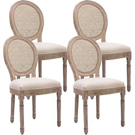 Amazon.com - Nrizc Farmhouse Fabric Dining Room Chairs Set of 6, French Chairs with Round Back ...