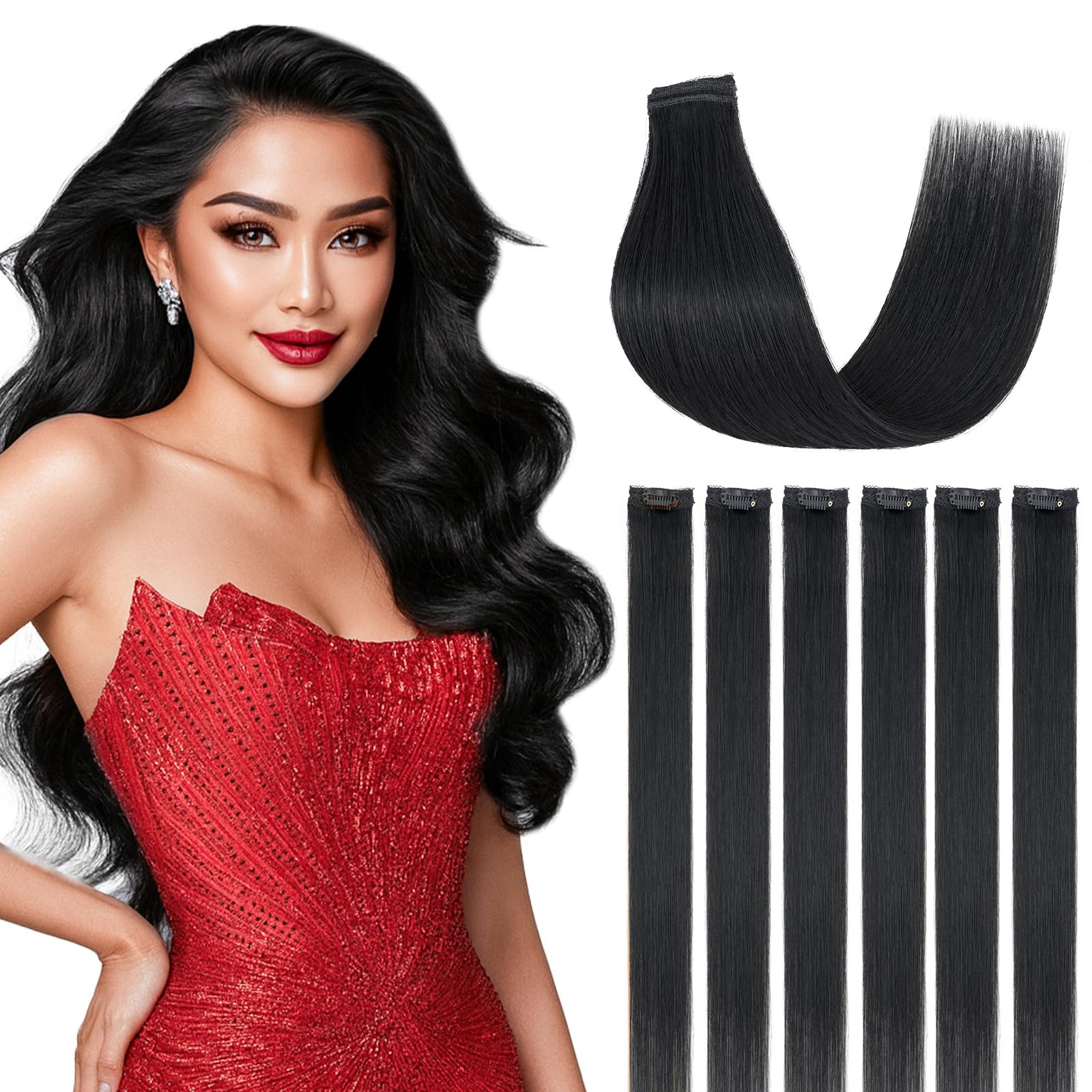 SEGOHAIR Clip in Hair Extensions Real Human Hair, Jet Black Double Weft Virgin Remy Lace Weft Hair Extensions Clip in