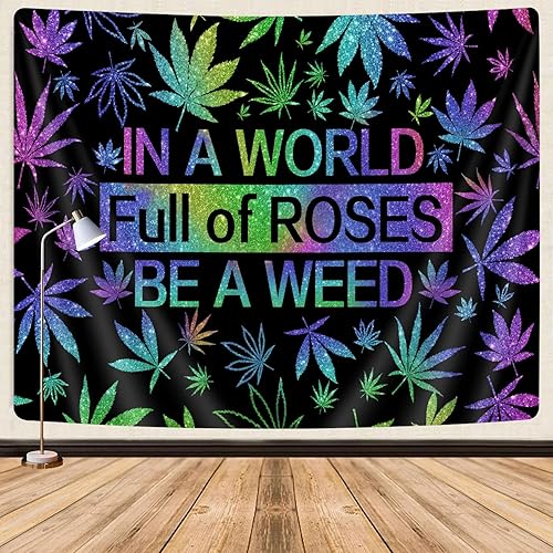 GOAOK Tapiz de hierba trippy, hojas de cannabis psicodélicas frescas y citas divertidas para dormitorio y sala de estar, 60 x 40 pulgadas