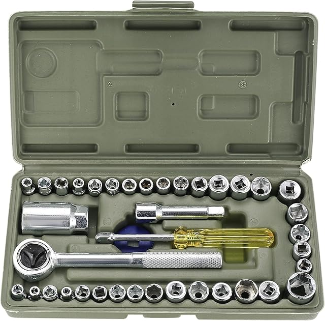 40 Pcs Socket Driver Set with 1/4" & 5/16" & 3/8" Sockets, Metric Imperial Ratchet Bolts Drive Socket Kit